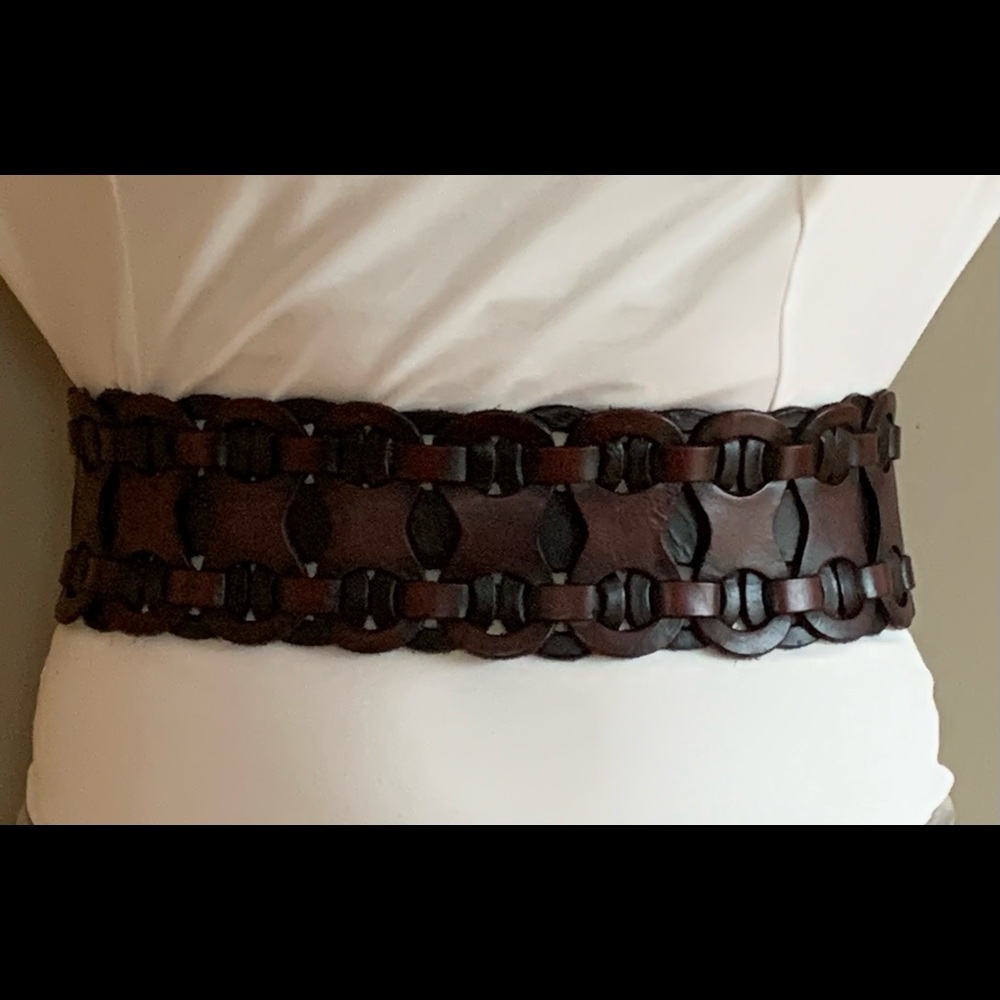 Brown braided leather waist belt